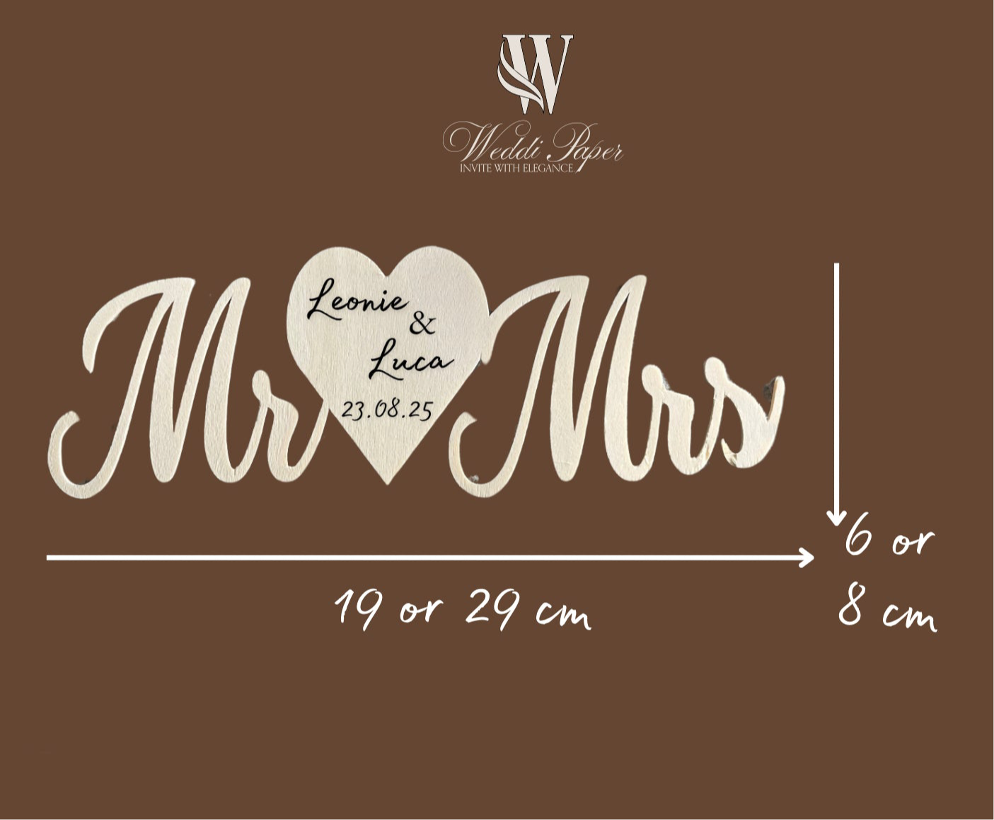 “Mr & Mrs” Wedding Sign – Made of Wood (19 x 6 cm or 20 x 8 cm)