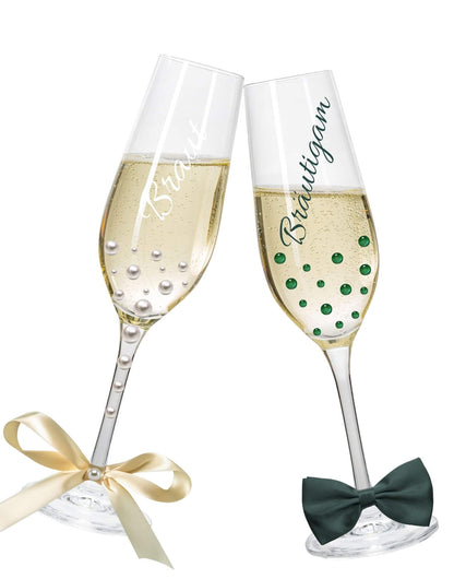 Champagnerglas-Set für die Hochzeit – Bride & Groom / Braut & Bräutigam