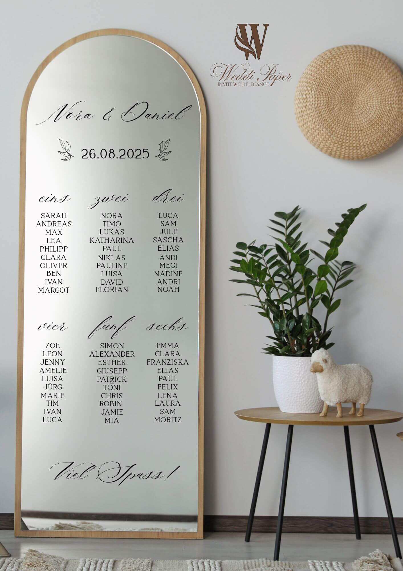 Foil sticker seating plan for wedding or event