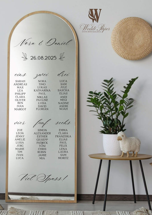 Foil sticker seating plan for wedding or event